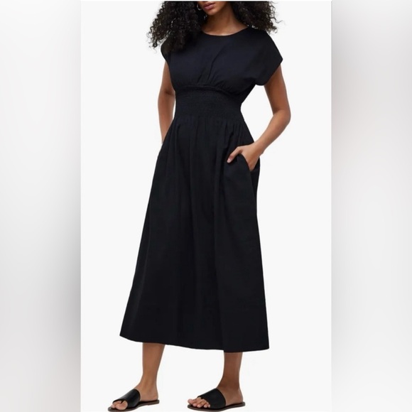 Madewell Black Midi Dress with Smocked Waist - Picture 6 of 13